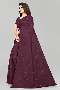 Elegant Purple Net Embroidered Daily Wear Saree With Blouse Piece-thumb2