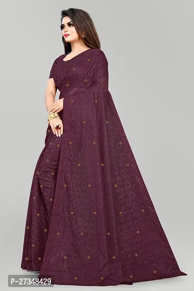 Elegant Purple Net Embroidered Daily Wear Saree With Blouse Piece-thumb3