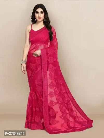 Elegant Pink Net Embroidered Bhagalpuri Saree With Blouse Piece