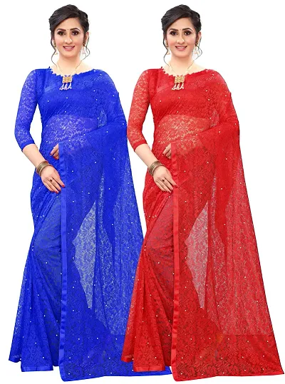 Combo of 2 Net Brasso Pearl Work Lace Sarees with with Blouse piece