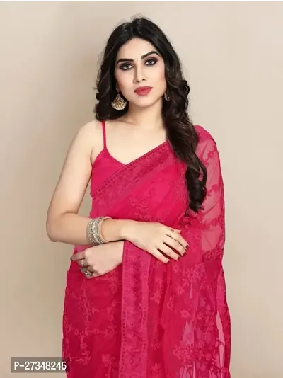 Elegant Pink Net Embroidered Bhagalpuri Saree With Blouse Piece-thumb3