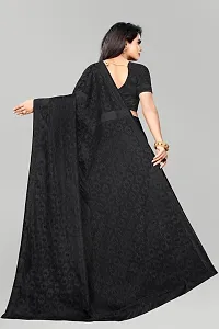 Elegant Black Net Self Pattern Bollywood Saree With Blouse Piece-thumb1