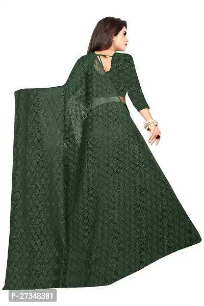 Elegant Green Net Self Pattern Daily Wear Saree With Blouse Piece-thumb2