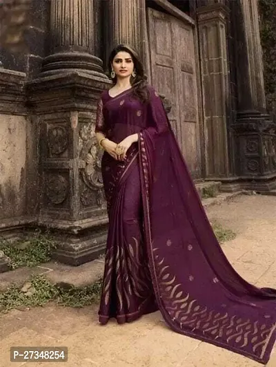 Elegant Purple Jacquard Embellished Banarasi Silk Saree With Blouse Piece