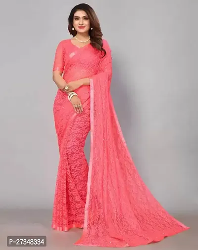 Elegant Pink Brasso Self Pattern Bollywood Saree With Blouse Piece-thumb0