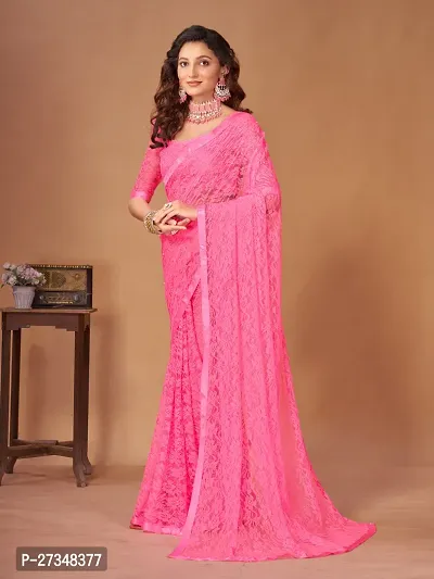 Elegant Pink Net Self Pattern Bollywood Saree With Blouse Piece