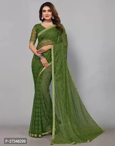 Elegant Green Brasso Embellished Bollywood Saree With Blouse Piece