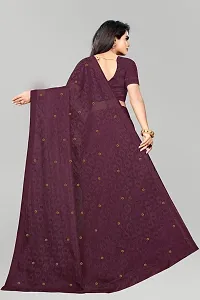 Elegant Purple Net Embroidered Daily Wear Saree With Blouse Piece-thumb1