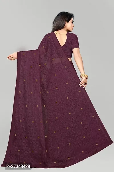 Elegant Purple Net Embroidered Daily Wear Saree With Blouse Piece-thumb2