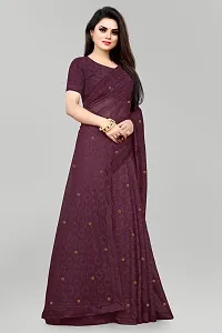 Elegant Purple Net Embroidered Daily Wear Saree With Blouse Piece-thumb3