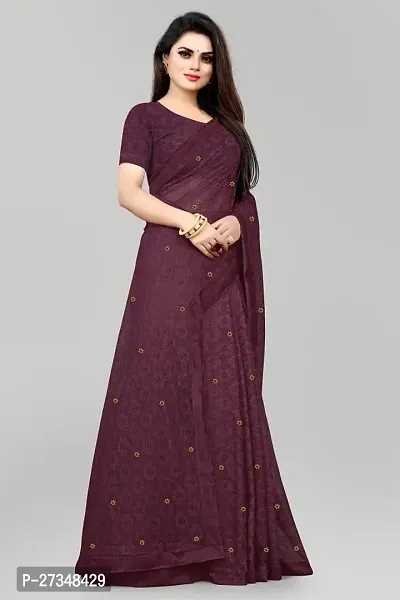 Elegant Purple Net Embroidered Daily Wear Saree With Blouse Piece-thumb4