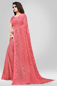 Elegant Red Net Embellished Daily Wear Saree With Blouse Piece-thumb2