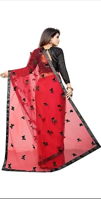 Elegant Red Net Applique Bollywood Saree With Blouse Piece-thumb1