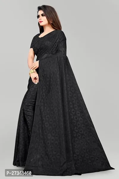 Elegant Black Net Self Pattern Bollywood Saree With Blouse Piece-thumb3