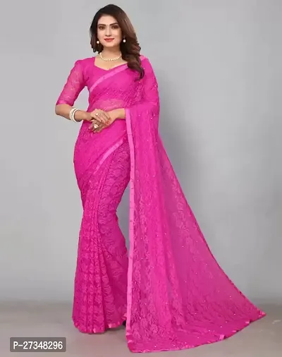 Elegant Pink Brasso Self Pattern Bollywood Saree With Blouse Piece