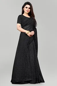 Elegant Black Net Self Pattern Bollywood Saree With Blouse Piece-thumb3