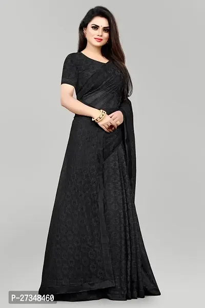 Elegant Black Net Self Pattern Bollywood Saree With Blouse Piece-thumb4