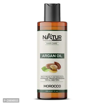 NaturCrest 100% Pure  Natural Organic Moroccan Argan Oil 200 ml | For Healthy Hair, Face  Skin | Frizz Free  Stronger Hair, Daily Nourishment | GMP Certified.