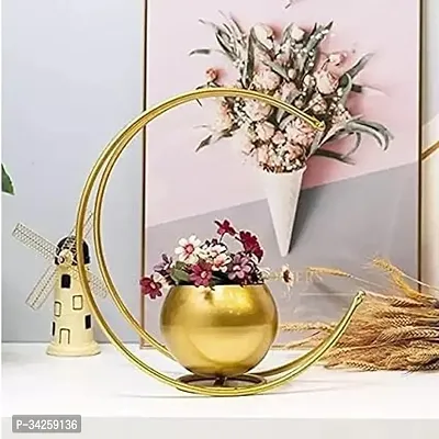 Metal Flower Vase Geometric Half Moon Design Flower Pot Stand-thumb0