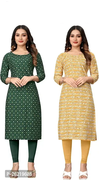 Stylish Crepe Multicoloured Printed Straight Kurta For Women Combo Of 2-thumb0