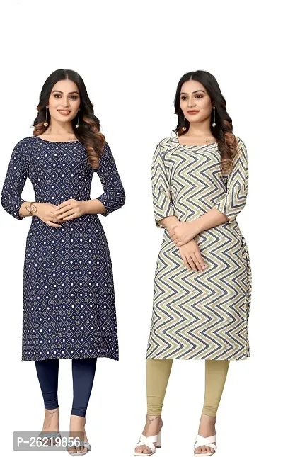 Stylish Crepe Multicoloured Printed Straight Kurta For Women Combo Of 2