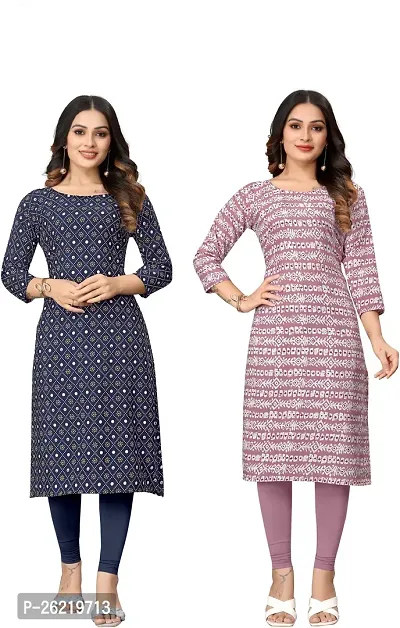 Stylish Crepe Multicoloured Printed Straight Kurta For Women Combo Of 2