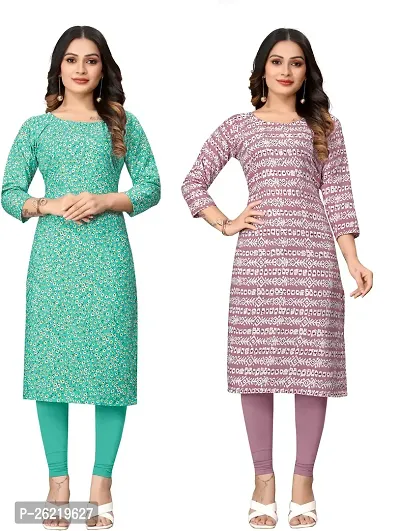 Stylish Crepe Multicoloured Printed Straight Kurta For Women Combo Of 2-thumb0