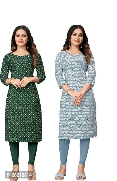 Stylish Crepe Multicoloured Printed Straight Kurta For Women Combo Of 2