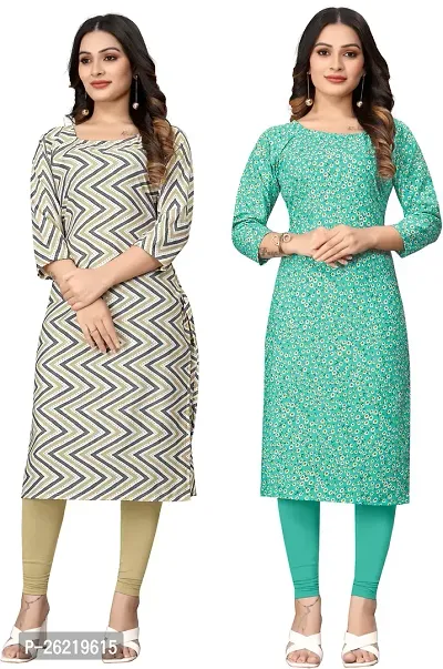 Stylish Crepe Multicoloured Printed Straight Kurta For Women Combo Of 2-thumb0