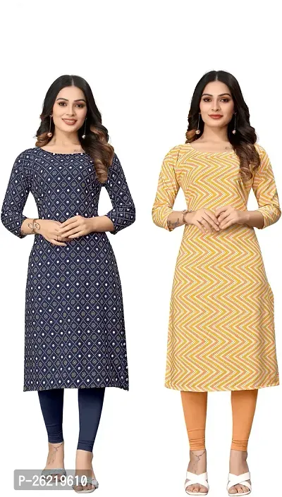 Stylish Crepe Multicoloured Printed Straight Kurta For Women Combo Of 2