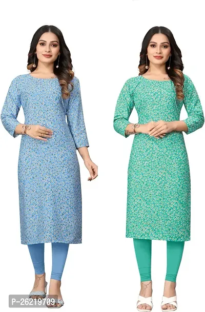 Stylish Crepe Multicoloured Printed Straight Kurta For Women Combo Of 2-thumb0