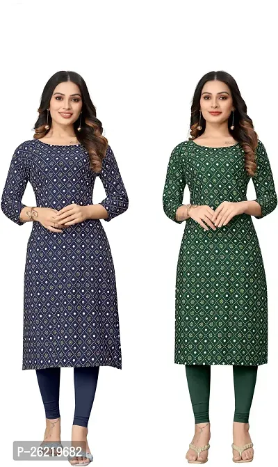 Stylish Crepe Multicoloured Printed Straight Kurta For Women Combo Of 2-thumb0