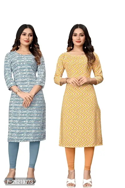 Stylish Crepe Multicoloured Printed Straight Kurta For Women Combo Of 2