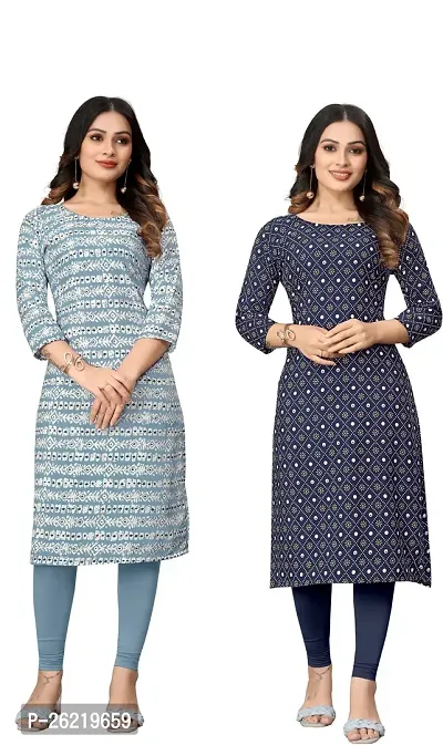 Stylish Crepe Multicoloured Printed Straight Kurta For Women Combo Of 2