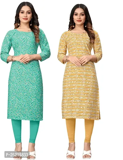 Stylish Crepe Multicoloured Printed Straight Kurta For Women Combo Of 2-thumb0