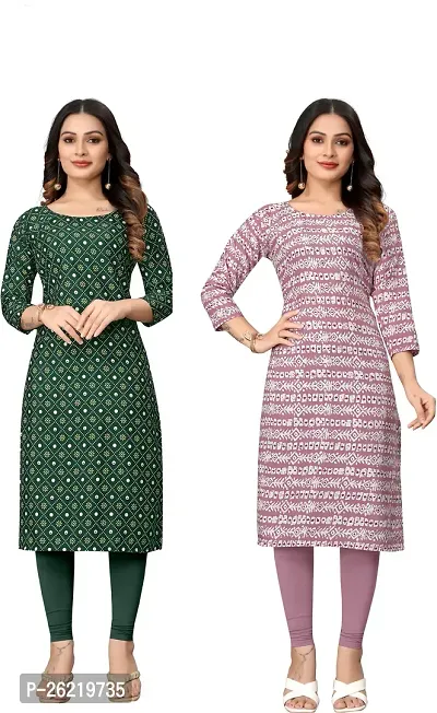 Stylish Crepe Multicoloured Printed Straight Kurta For Women Combo Of 2