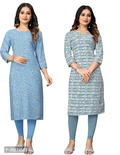 Stylish Crepe Multicoloured Printed Straight Kurta For Women Combo Of 2