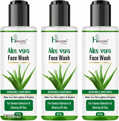 Hirhorn Aloevera Natural For Dry Skin With Turmeric and Saffron For Tan Removal And Skin Men and Women All Skin Types Face Wash(300 Ml) Pack of 3-thumb0