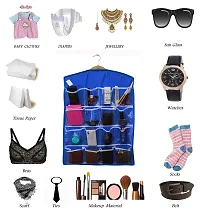 OxbOw 16 Clear Pockets Hanging Organizer Bag for Socks Bra Underwear Undergarments Cupboard Belt Ties Scarf Jewelry Accessories Lingerie Storage Organiser (75X45 cm) (Blue)-thumb3