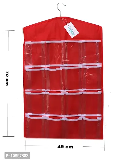 OxbOw 16 Clear Pockets Hanging Organizer Bag for Socks Bra Underwear Undergarments Cupboard Belt Ties Scarf Jewelry Accessories Lingerie Storage Organiser (75X45 cm)-thumb3