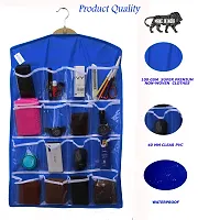 OxbOw 16 Clear Pockets Hanging Organizer Bag for Socks Bra Underwear Undergarments Cupboard Belt Ties Scarf Jewelry Accessories Lingerie Storage Organiser (75X45 cm) (Blue)-thumb1