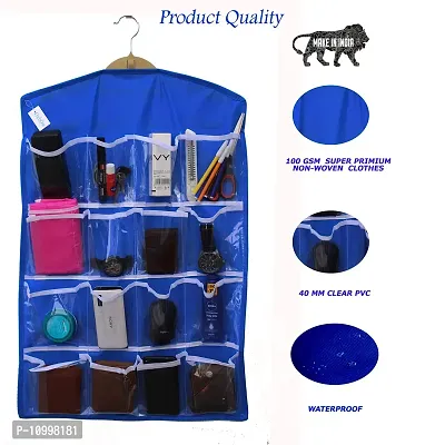 OxbOw 16 Clear Pockets Hanging Organizer Bag for Socks Bra Underwear Undergarments Cupboard Belt Ties Scarf Jewelry Accessories Lingerie Storage Organiser (75X45 cm) (Blue)-thumb2