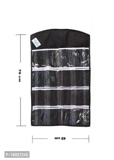 OxbOw 16 Clear Pockets Hanging Organizer Bag for Socks Bra Underwear Undergarments Cupboard Belt Ties Scarf Jewelry Accessories Lingerie Storage Organiser _75X45 cm (Black)-thumb5