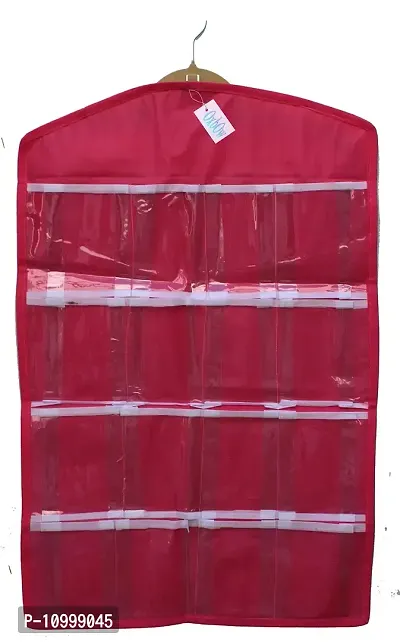 OxbOw 16 Clear Pockets Hanging Organizer Bag for Socks Bra Underwear Undergarments Cupboard Belt Ties Scarf Jewelry Accessories Lingerie Storage Organiser (75X45 cm)