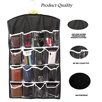 OxbOw 16 Clear Pockets Hanging Organizer Bag for Socks Bra Underwear Undergarments Cupboard Belt Ties Scarf Jewelry Accessories Lingerie Storage Organiser _75X45 cm (Black)-thumb2