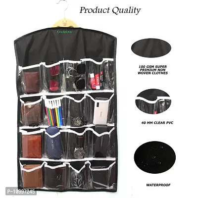 OxbOw 16 Clear Pockets Hanging Organizer Bag for Socks Bra Underwear Undergarments Cupboard Belt Ties Scarf Jewelry Accessories Lingerie Storage Organiser _75X45 cm (Black)-thumb3