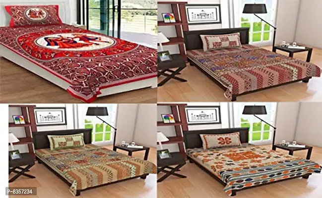 Ubania Collection&#174; TC 140 Sanganeri Jaipuri Printed 4 Single Bedsheet with 4 Pillow Cover-thumb0