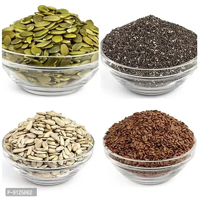 Dry Fruit Hub Healthy Raw Seeds Combo For Eating 400gms Pack OF 4 Each 100gm Mix Seeds, (Pumpkin Seeds, Sunflower Seeds, Chia Seeds, Flax Seeds)-thumb0