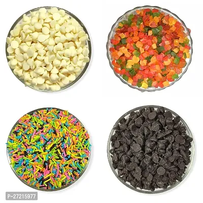 Dry Fruit Hub Sprinkles Choco Chips Combo 450gms, Sprinkles for Cake Decoration 125gm, Tutty Fruity 125gm, Dark Choco Chips 100gm, White Choco Chips 100gm, Choco Chips Packet for Cake-thumb0