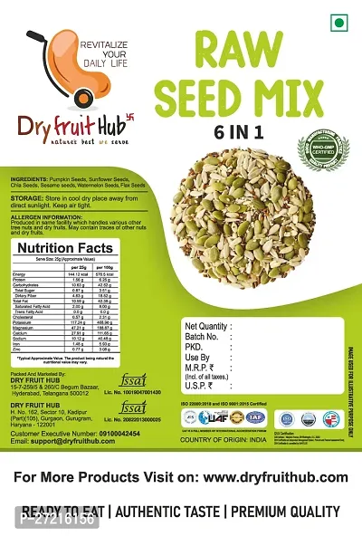 Dry Fruit Hub Healthy Raw Seeds Combo For Eating 600gms Pack OF 6 Each 100 gram, (Pumpkin Seeds, Sunflower, Sesame, Chia, Flax Seeds, Watermelon Seeds), Seeds Mix for Eating, All Seeds Combo Pack